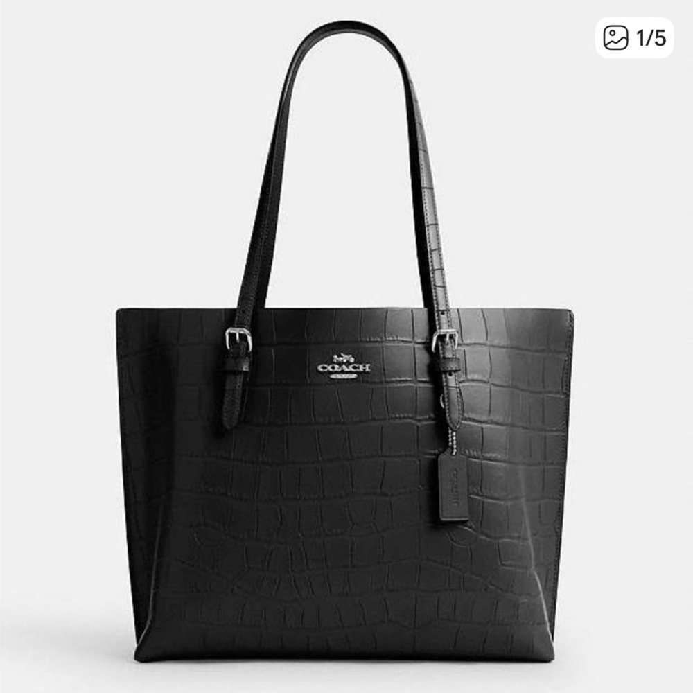Coach Black Croc-Embossed Tote Bag - Picture 5 of 11